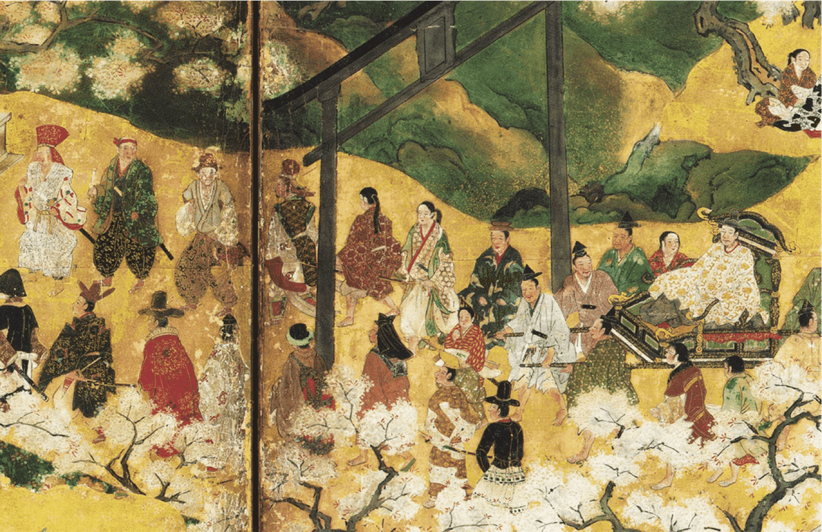豊臣秀吉図/豊公】伴一邦 717 公観桜 花見 掛け軸 肉筆