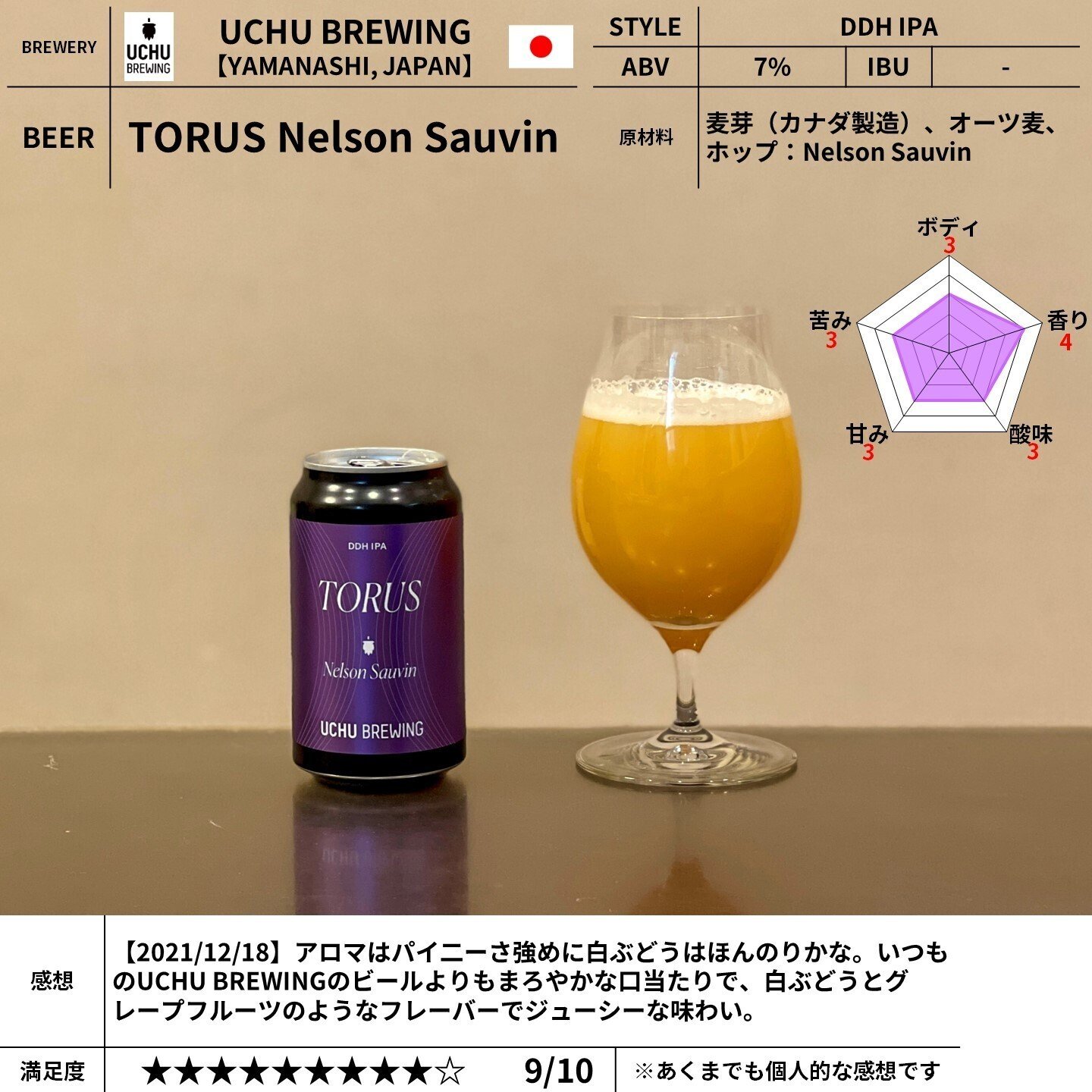 UCHU BREWING（うちゅうブルーイング）の「TORUS Nelson Sauvin
