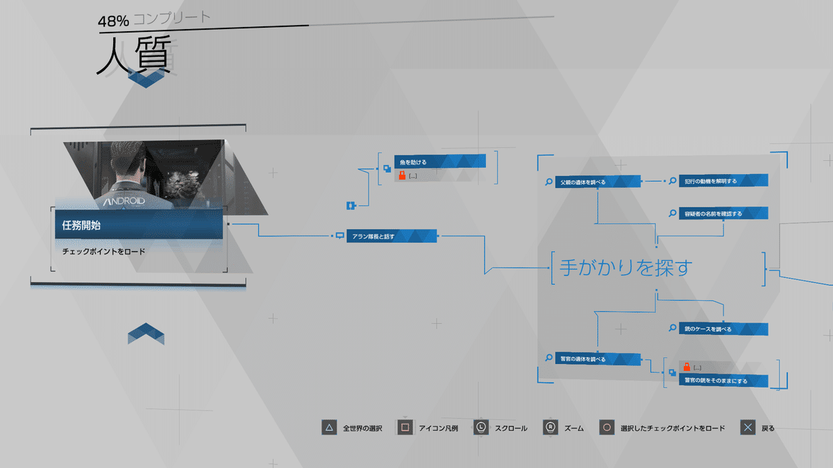 デトロイトビカムヒューマン：フローチャートを見ながら１週目振り返り｜maido