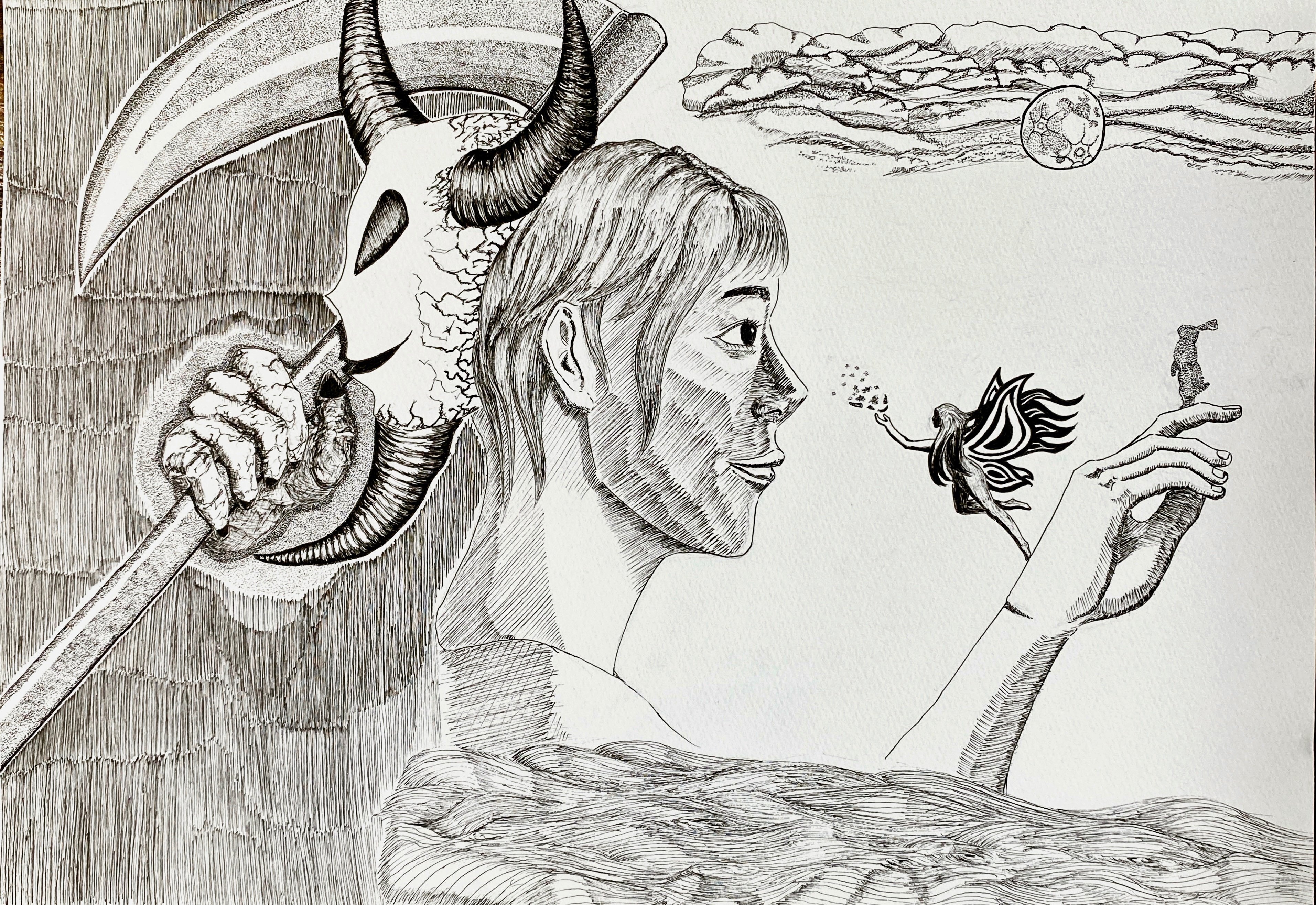 作者不詳　ペン画 ペン画を描いています。｜小豆煮そう治