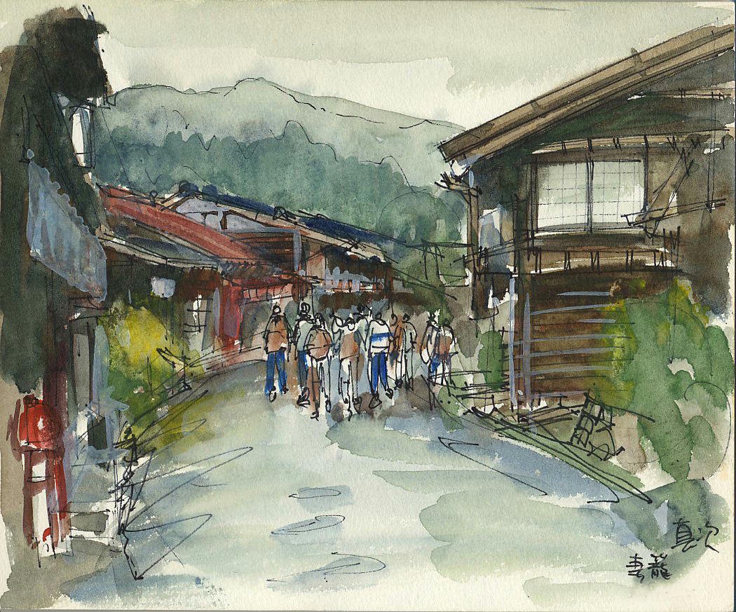 希少　銅版画 木曽路妻籠宿　額縁付　40cm 絵になる美しい街並みを創造する為の粉本／妻籠宿（つまごじゅく