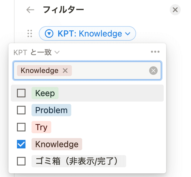 「Knowledge」ビューのフィルター設定