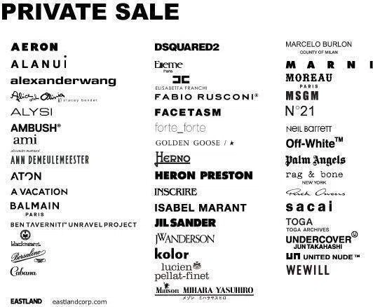 EASTLAND PRIVATE SALEサンプルセールファミリーセールPRED PR詳細 