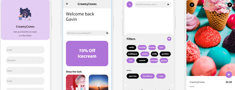 App for icecream shopIn the style of baskin robbinsLightTechy