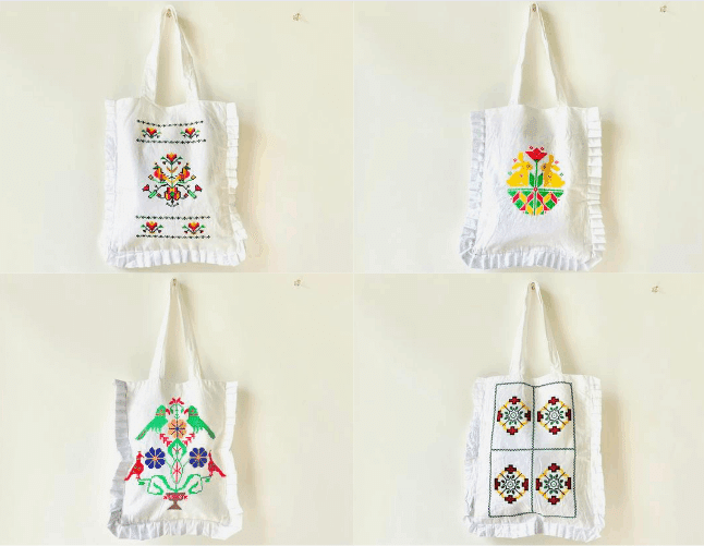 T4 トートバッグ　フリルバッグ　ハンドメイド　インド刺繍生地　インド刺繍リボン