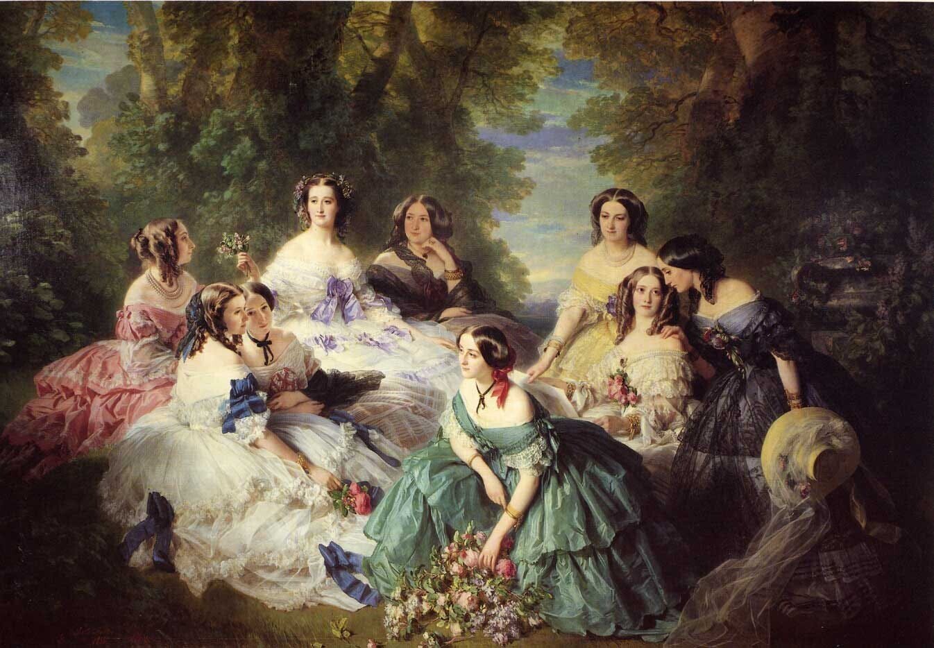 フランス 1900-20s 皇妃ウジェニーと侍女達 肖像画 額縁 琺瑯