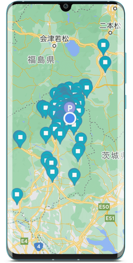 なすぐるグルメMAPが自動表示されている画像