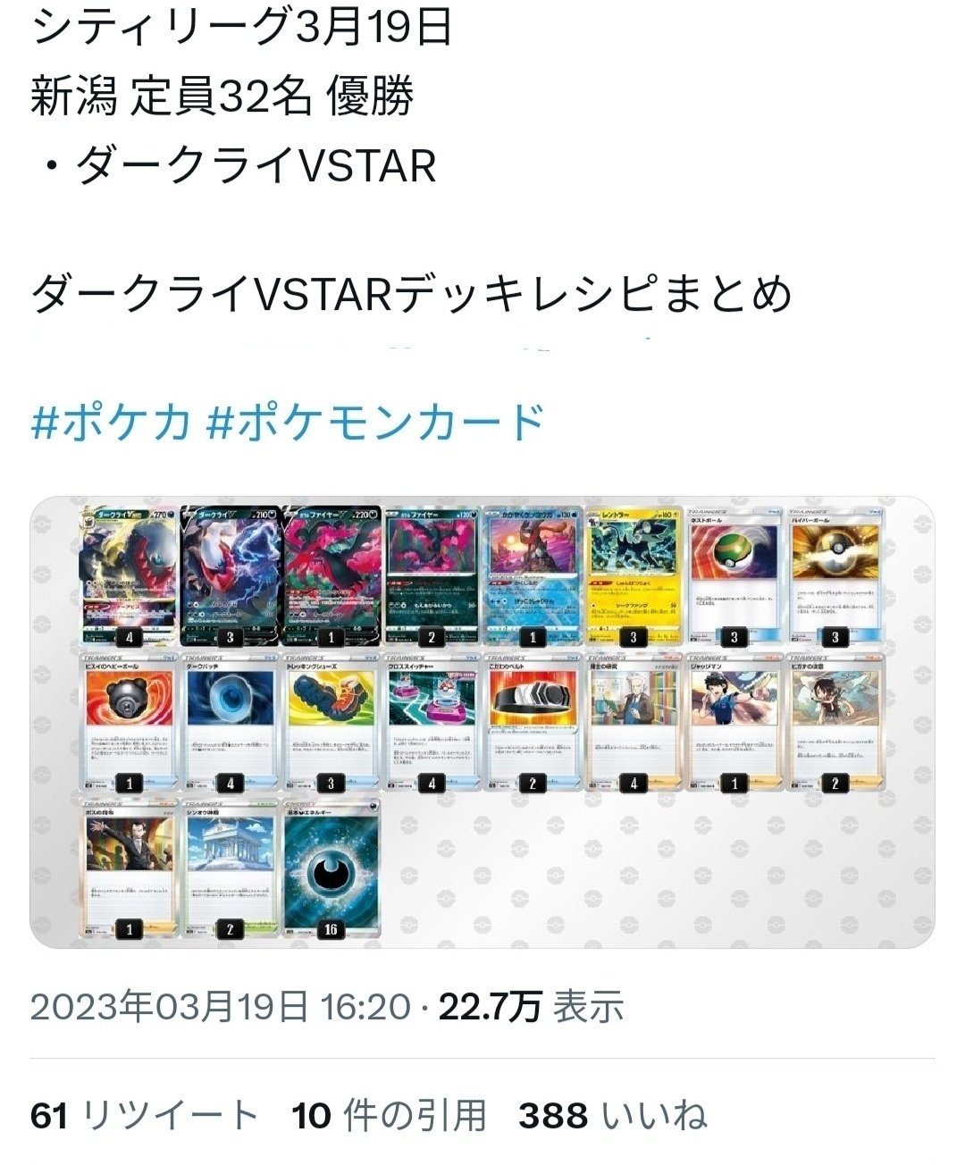 GGGポケカダークライVSTAR／レントラー シティリーグ優勝デッキ