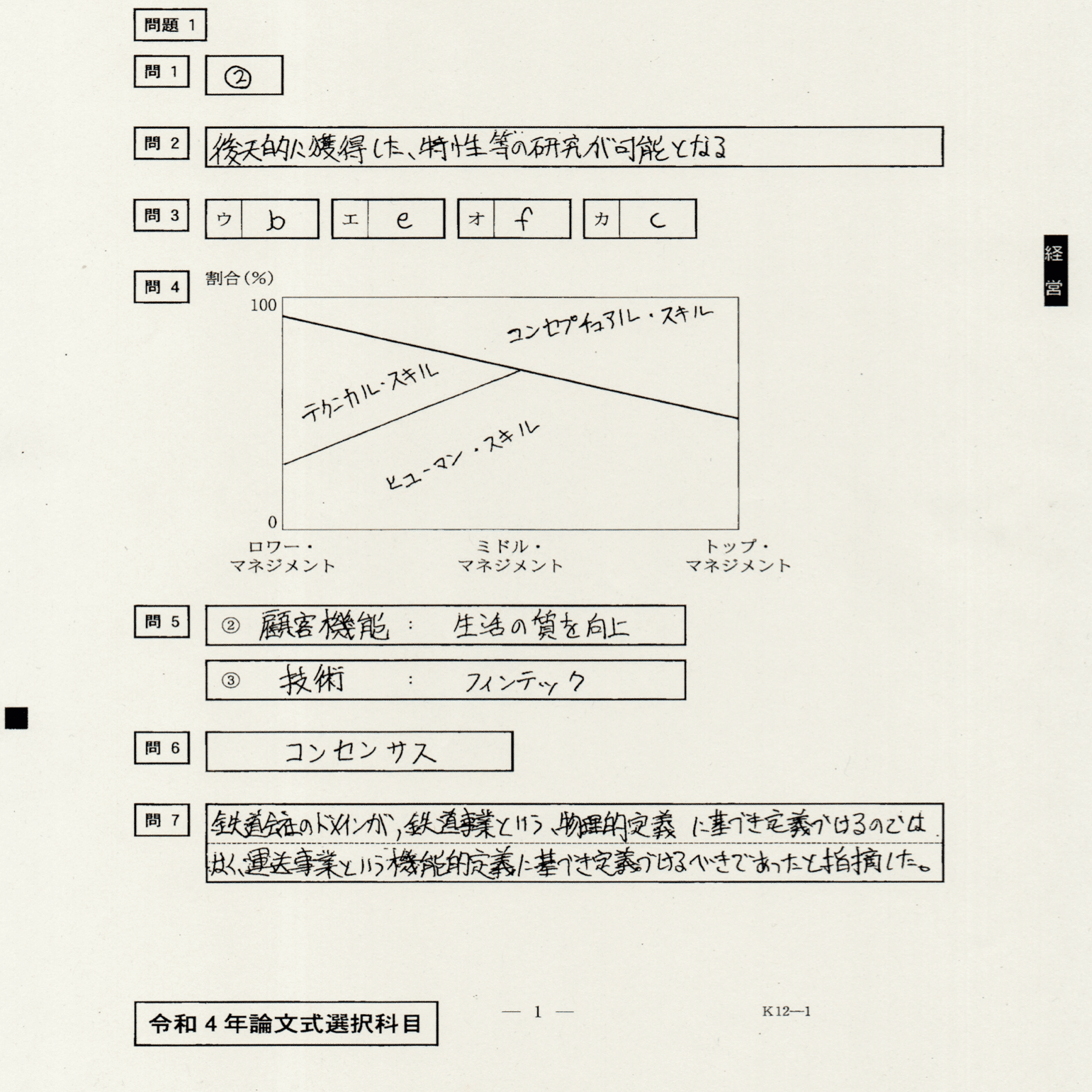 令和4年度公認会計士試験論文式：答案開示 経営学｜くるみ
