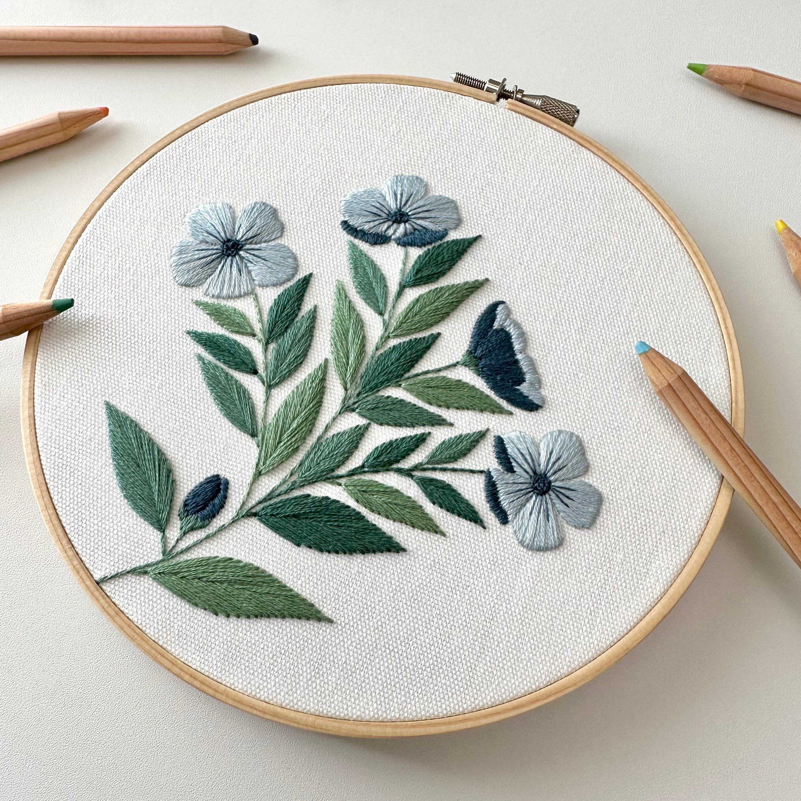 PDF図案「5 color palette flowers」｜はなこまち/刺繍作家