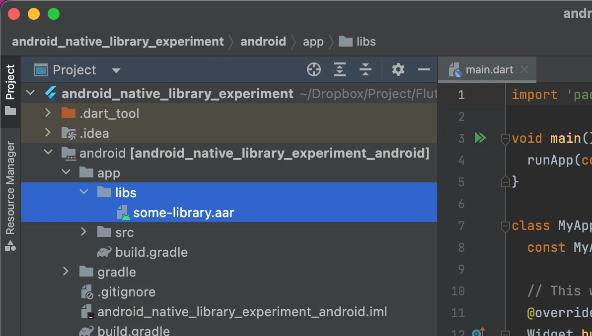 Flutter勉強日記: AndroidのネイティブライブラリであるAARを取り込んで見る｜mizutory