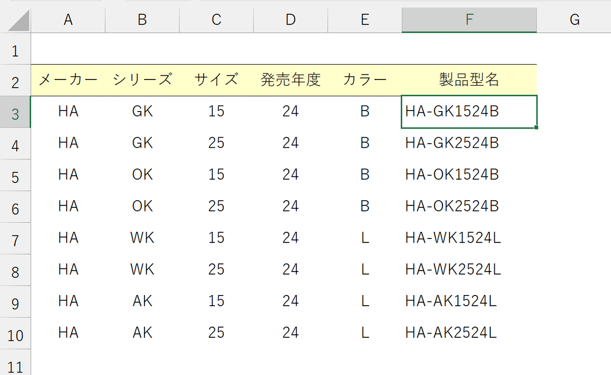 Excel】要素をつなげて製品型名や管理コードを生成する☆｜HARU