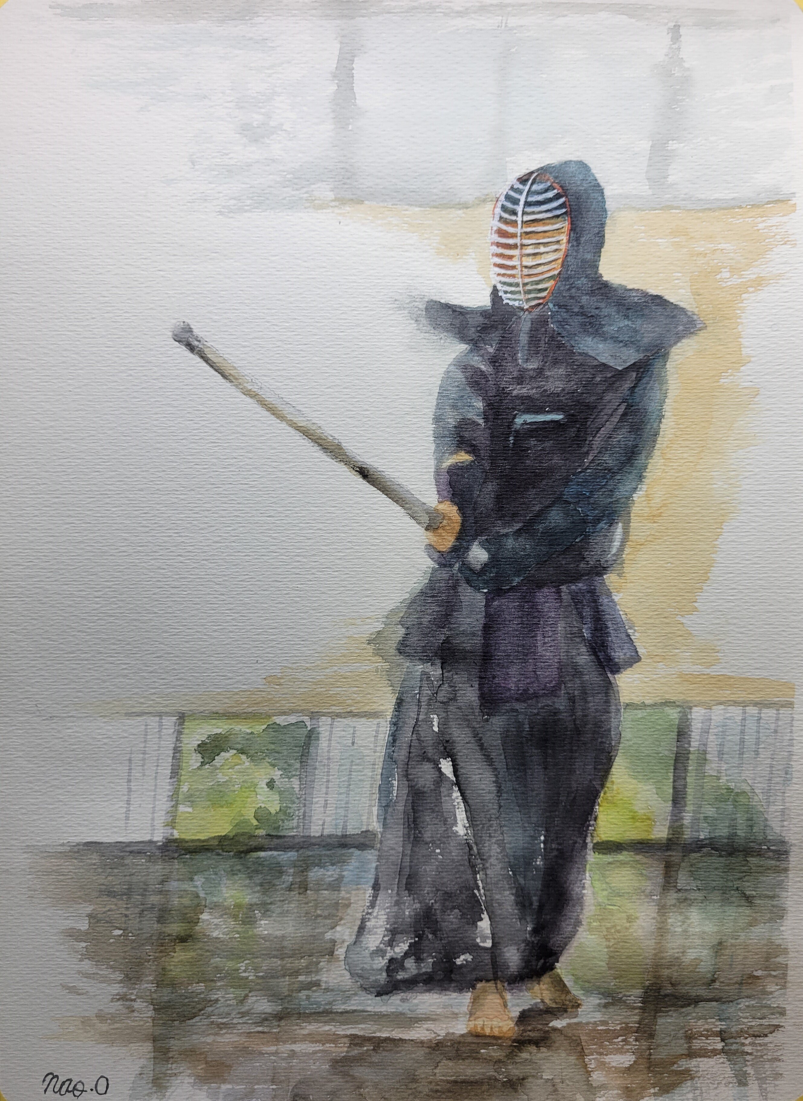 剣道の油画 構え」（透明水彩B4）｜おおもり なお【大森尚行】