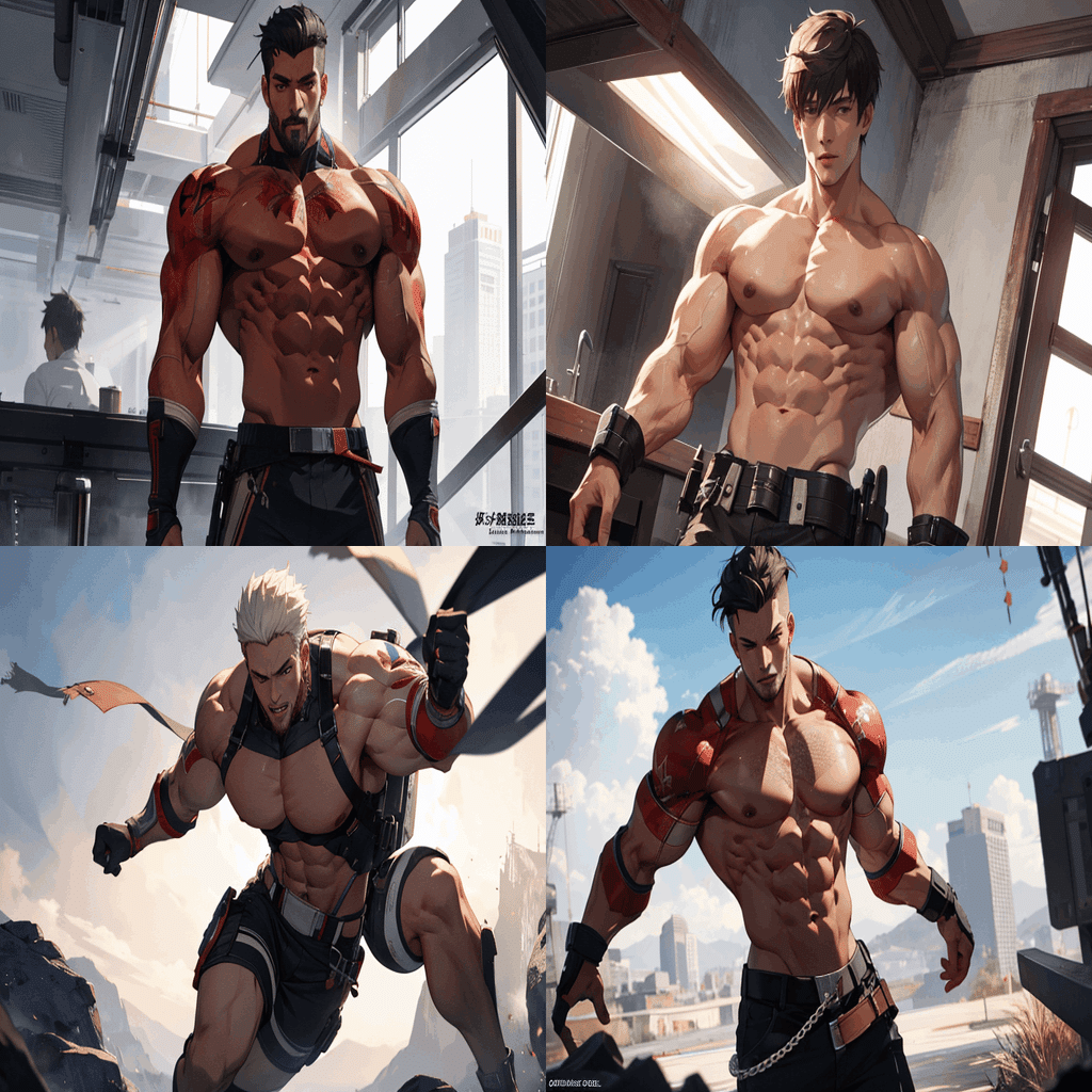 ChatGPTくんが教えてくれた筋肉質男性イラストのプロンプトを試して