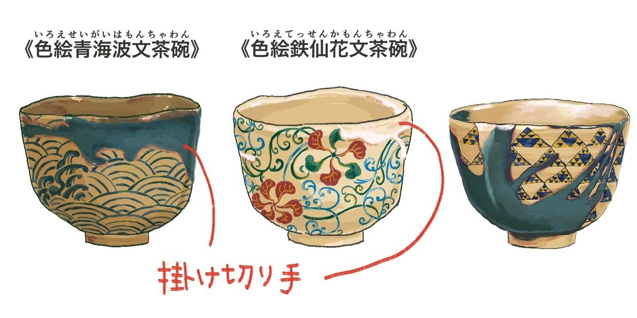 色絵桜波文　茶わん　芳山 色絵桜波文 茶わん 芳山