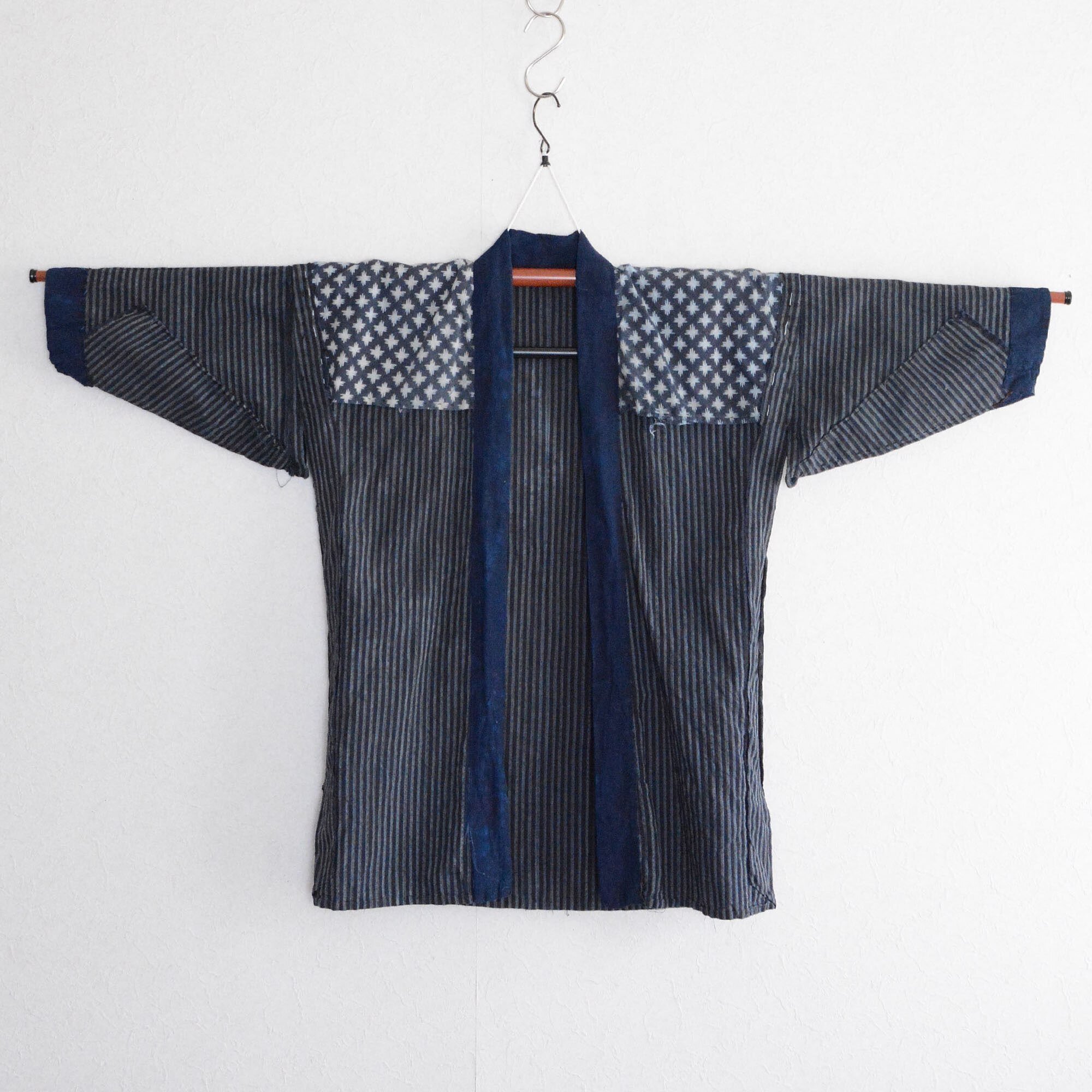 NORA シャツ　古布　藍染　昭和初期 shirt jacket - 日本藍染格子古布・麻 japan old checked indigo