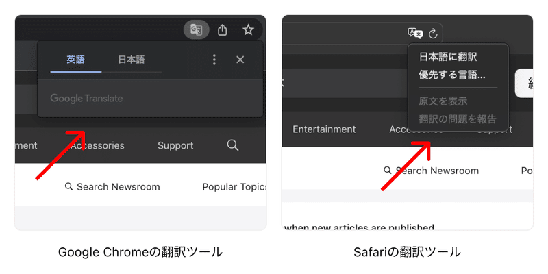 Google ChromeとSafariの翻訳ツール