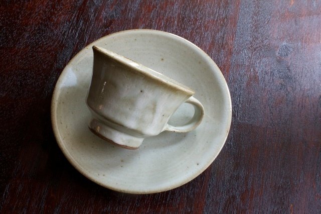 平山元康】糠釉胴しぼりコーヒー碗皿