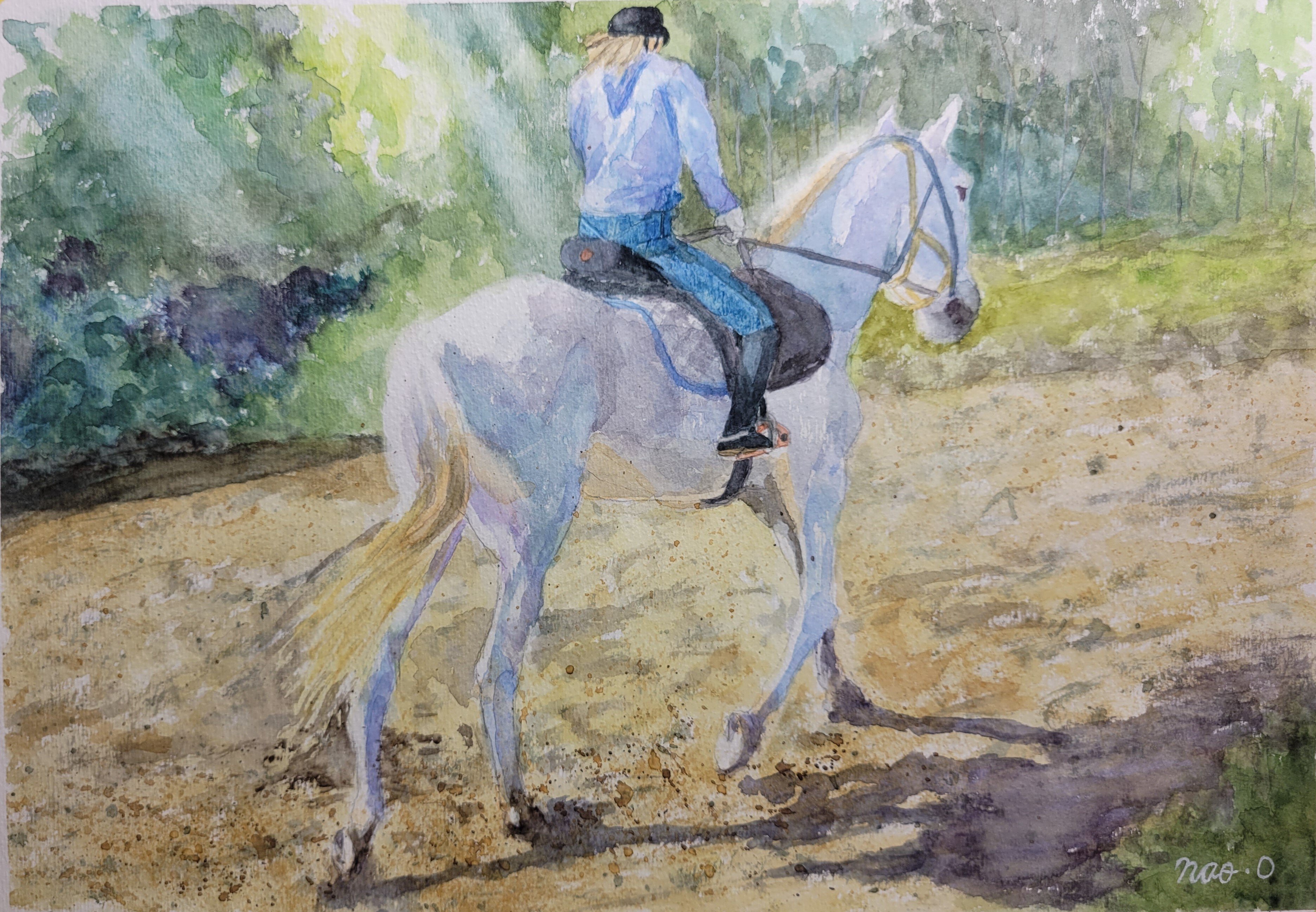 水彩画古物競走馬戦前の作品作者不明