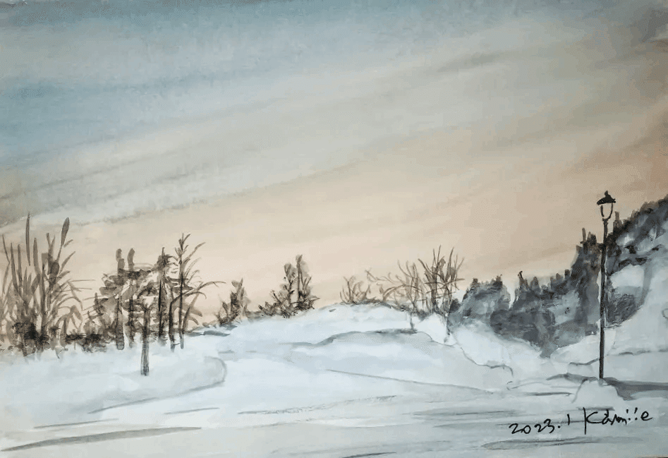 『冬の信州』 - 水彩画 冬の信州』 - 水彩画 冬の信州』 - 水彩画