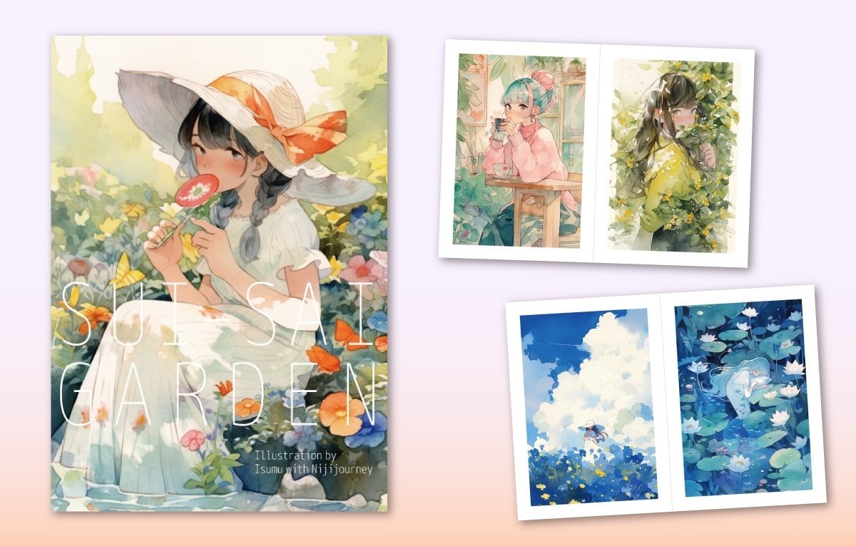 ☆AIアート☆　花と少女の水彩タッチ絵画　額付き ☆AIアート☆ 花と少女の水彩タッチ絵画 額付き