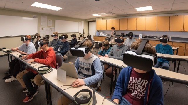 VRをつけて授業を受ける人