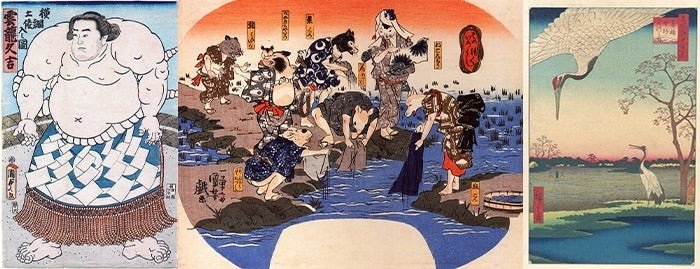 浮世絵、大相撲取組の図　明治四〇年二月 浮世絵、大相撲取組の図明治四〇年二月