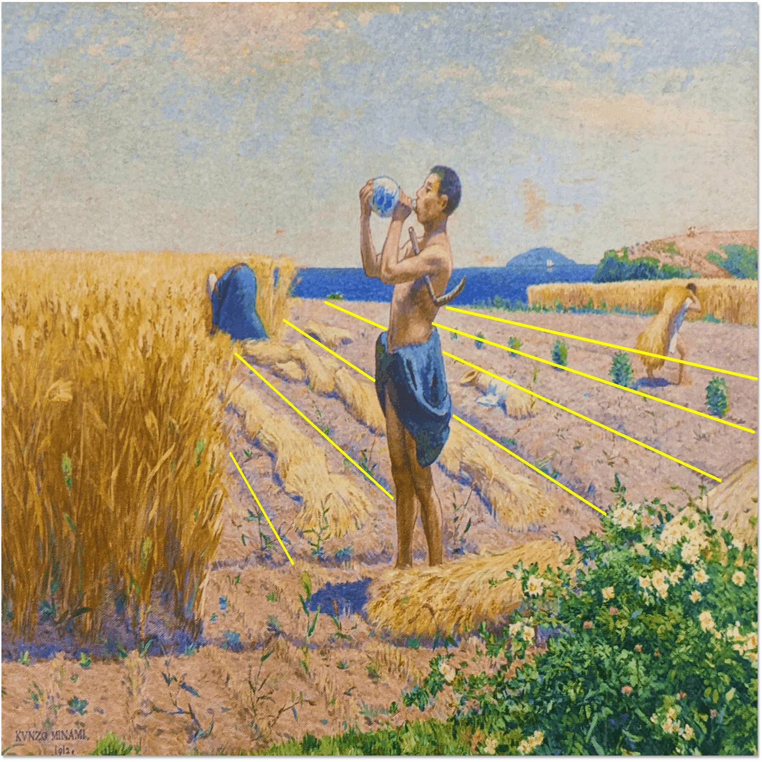 南薫造　風景　レゾネより　状態良好　新品額付 ワタクシ流☆絵解き館その233 南薫造の名作「六月の日」は、青木繁「海