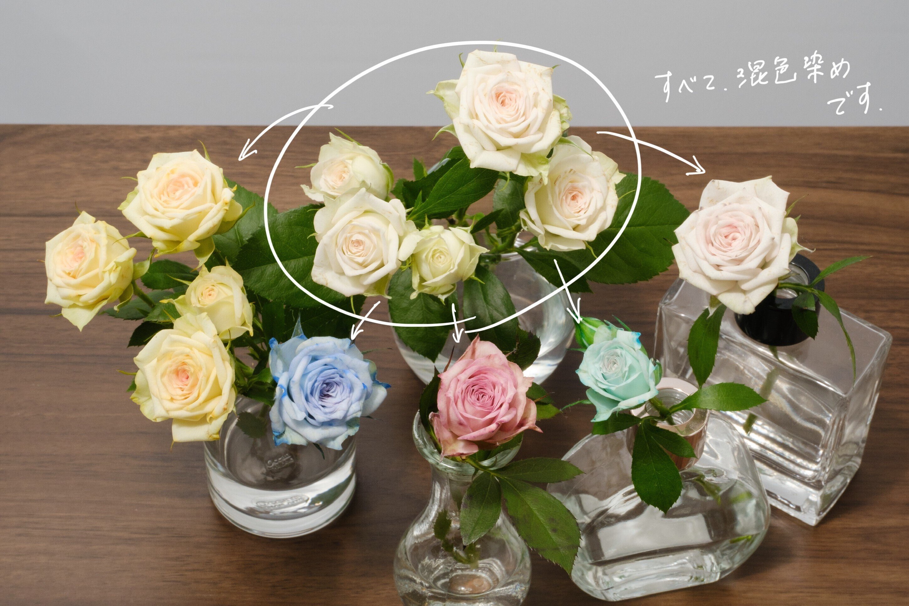 染め花の赤い薔薇　アートフラワーアレンジメント 5本　ハンドメイド 染め花の赤い薔薇 アートフラワーアレンジメント 5本 ハンドメイド