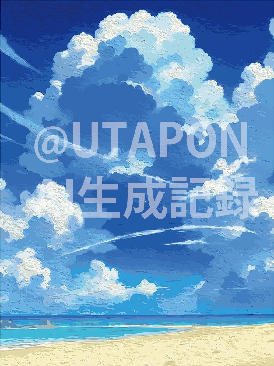 DREAMS FLOAT 青空と白い雲 生成記録2「入道雲の浮かぶ砂浜」|UTA(UTAPON)