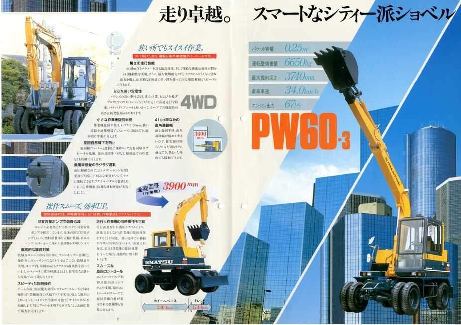 コマツ PW60-3 4駆 コマツパワーショベル 0.25m3｜建設機械化ライブラリー