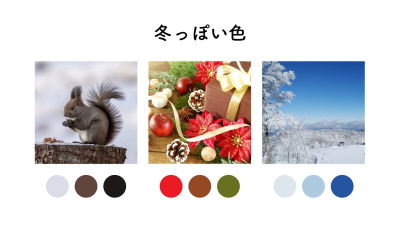 冬の写真から「冬っぽい色」を３色抜き出しました