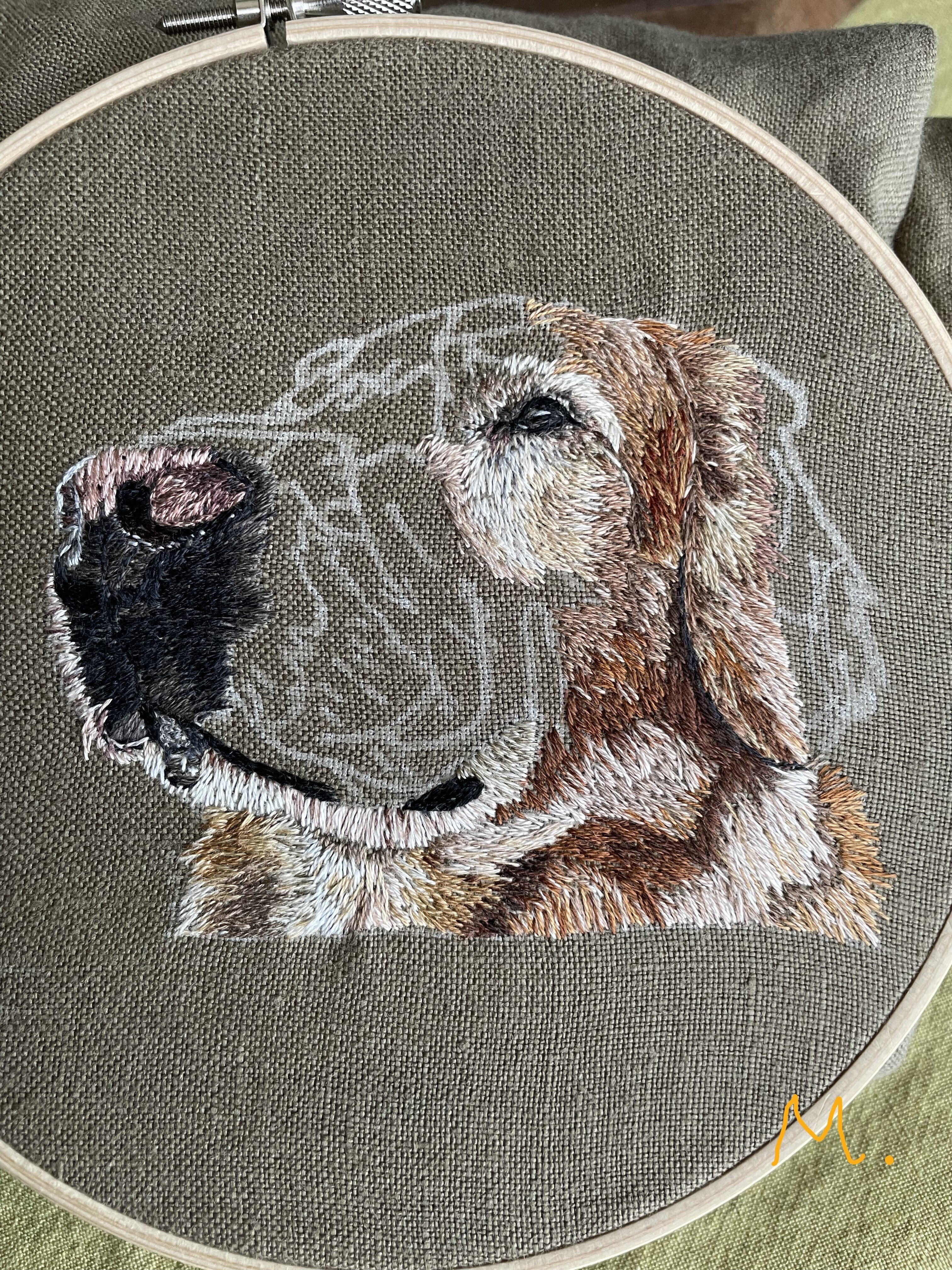 ゴールデンレトリバー刺繍 ハンドメイド 額装済 名入れ等可能 刺繍フレーム ゴールデンレトリバー刺繍 ハンドメイド 額装済 名入れ等可能