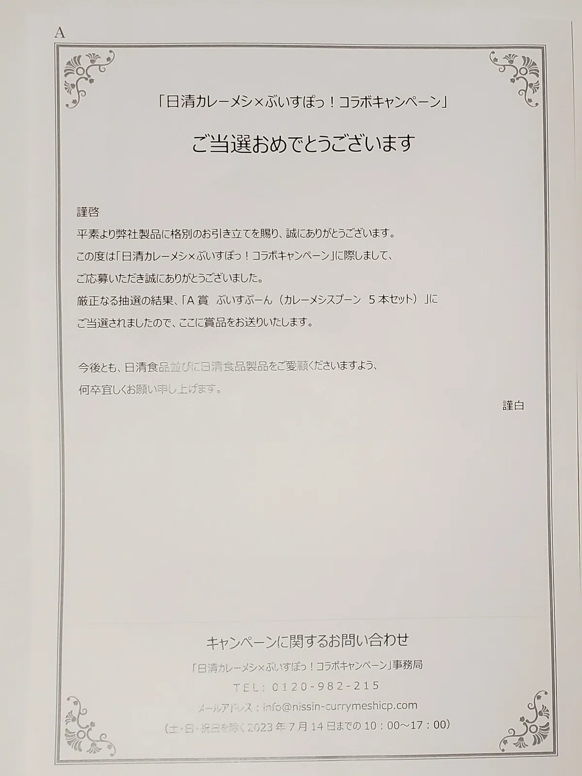 カレーメシ×ぶいすぽっ！』カレーメシスプーンセットが当選しました 