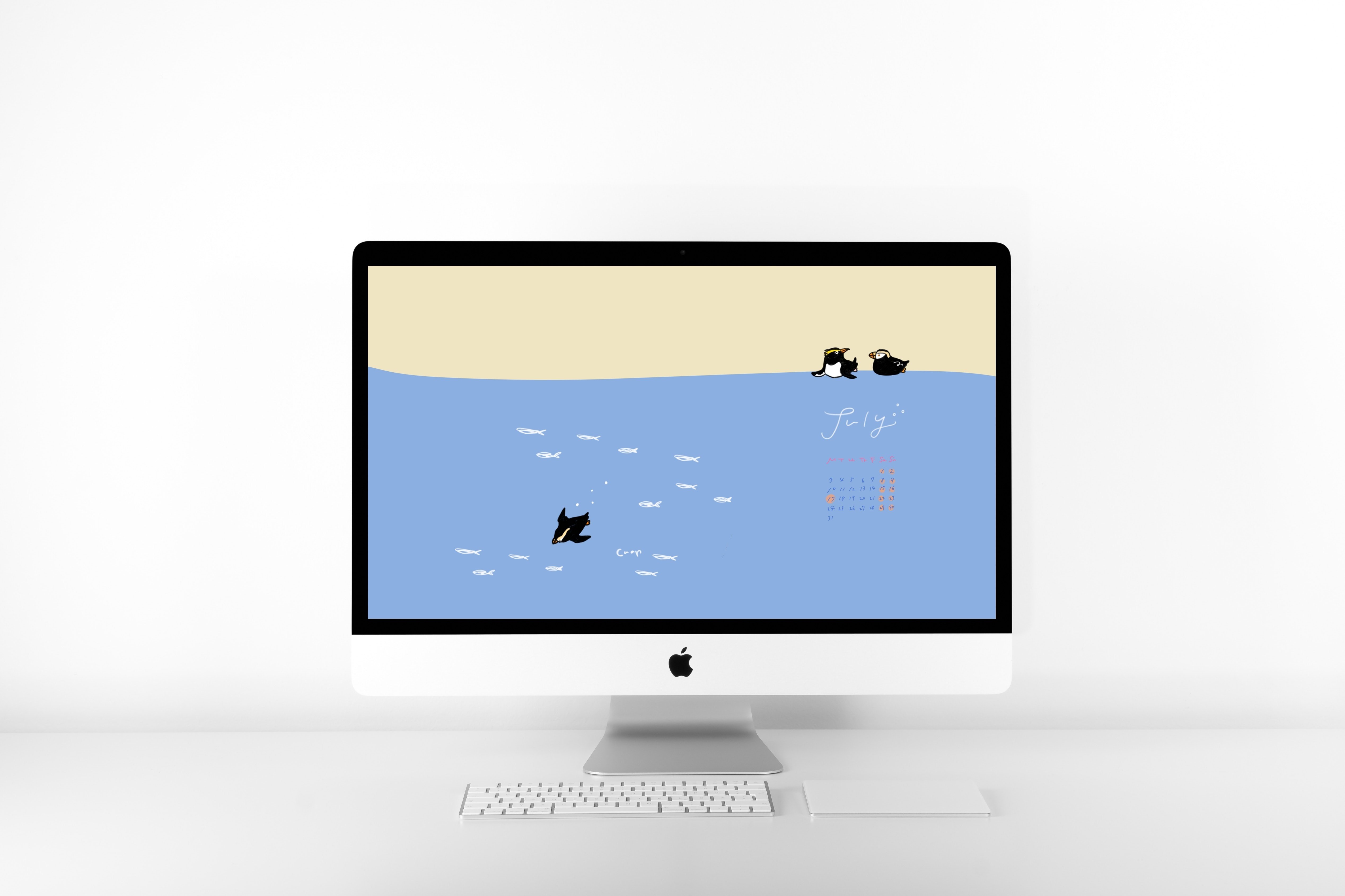 デバイス用壁紙7月【イワトビペンギン×エトピリカ】｜チナップ