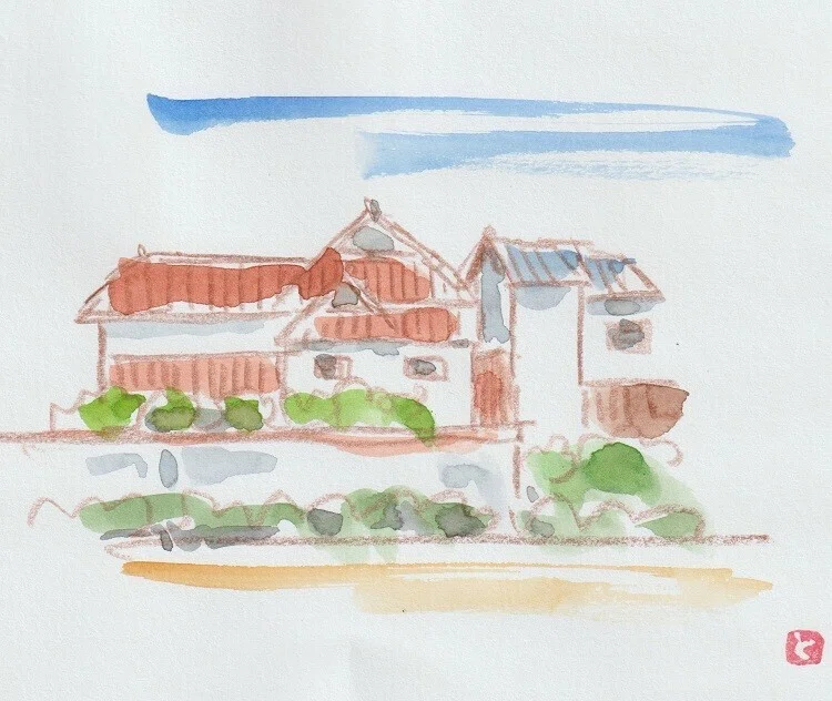 いろんな描き方で古民家描いてみた｜水彩スケッチ帖