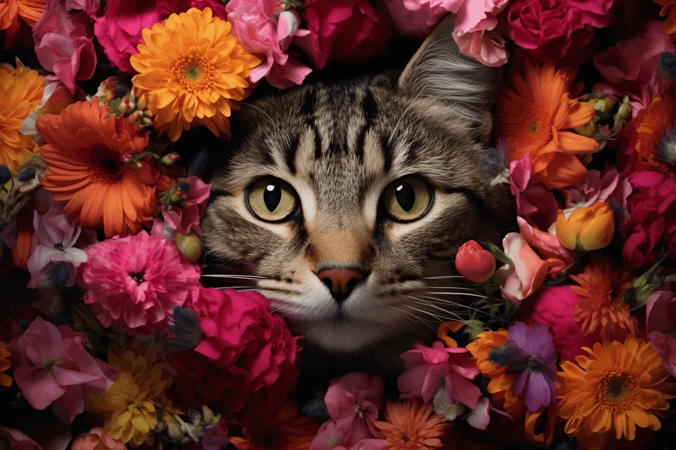 蕾花花猫 AI猫写真 vol.89 花にまみれた猫｜Yoshihiro Tanaka | taziku