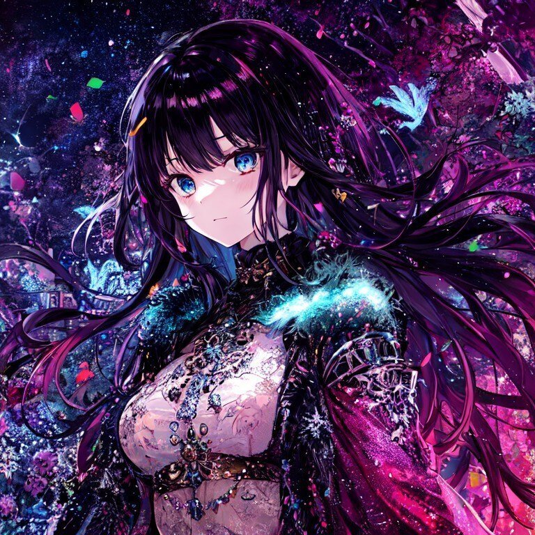 ノイズ法(lineart&tile併用)の作例。キラキラした宇宙的色彩の画像。