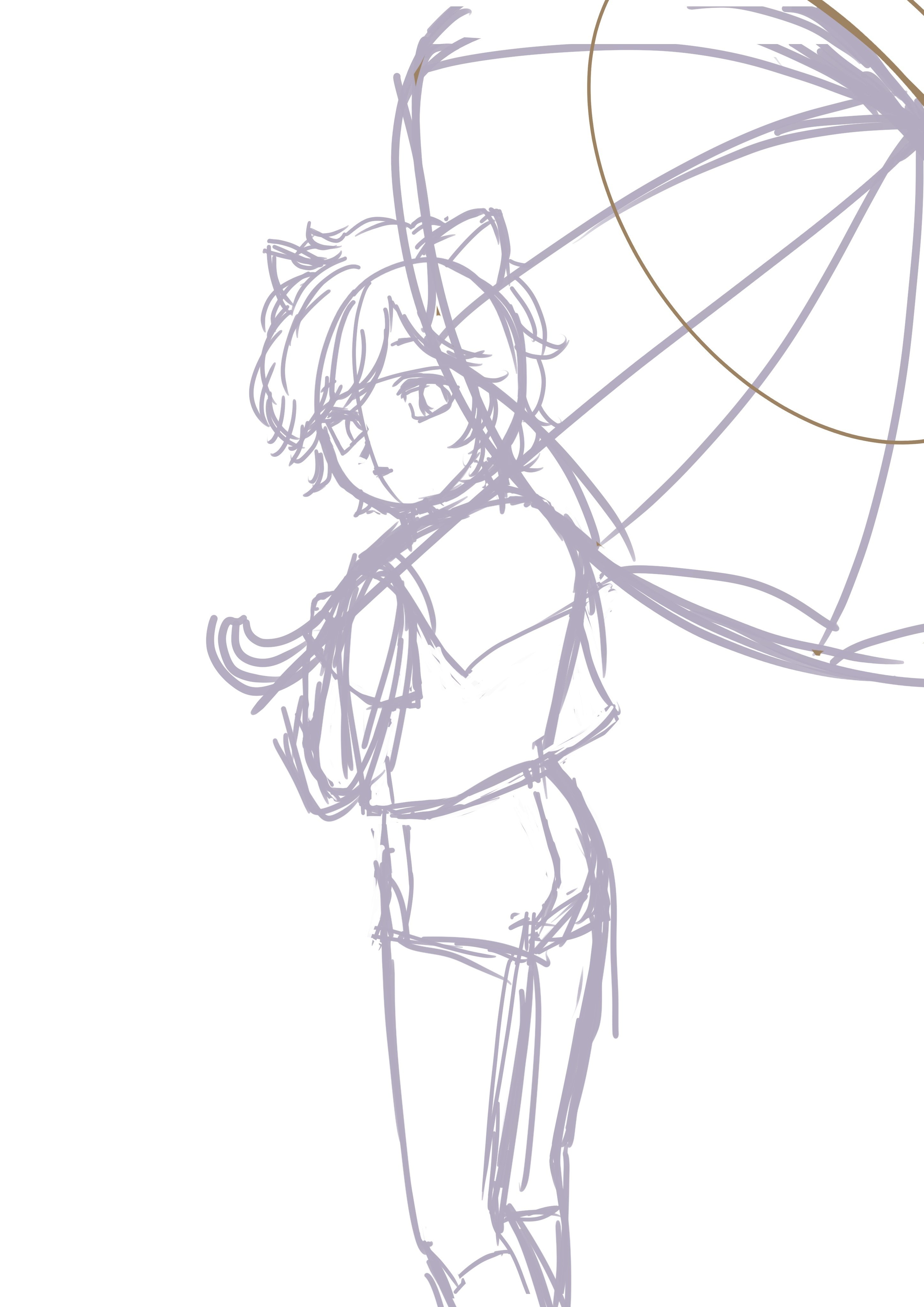 ③手描きイラスト/紫陽花/オリジナル/ラフ画付き/女の子/セーラー服