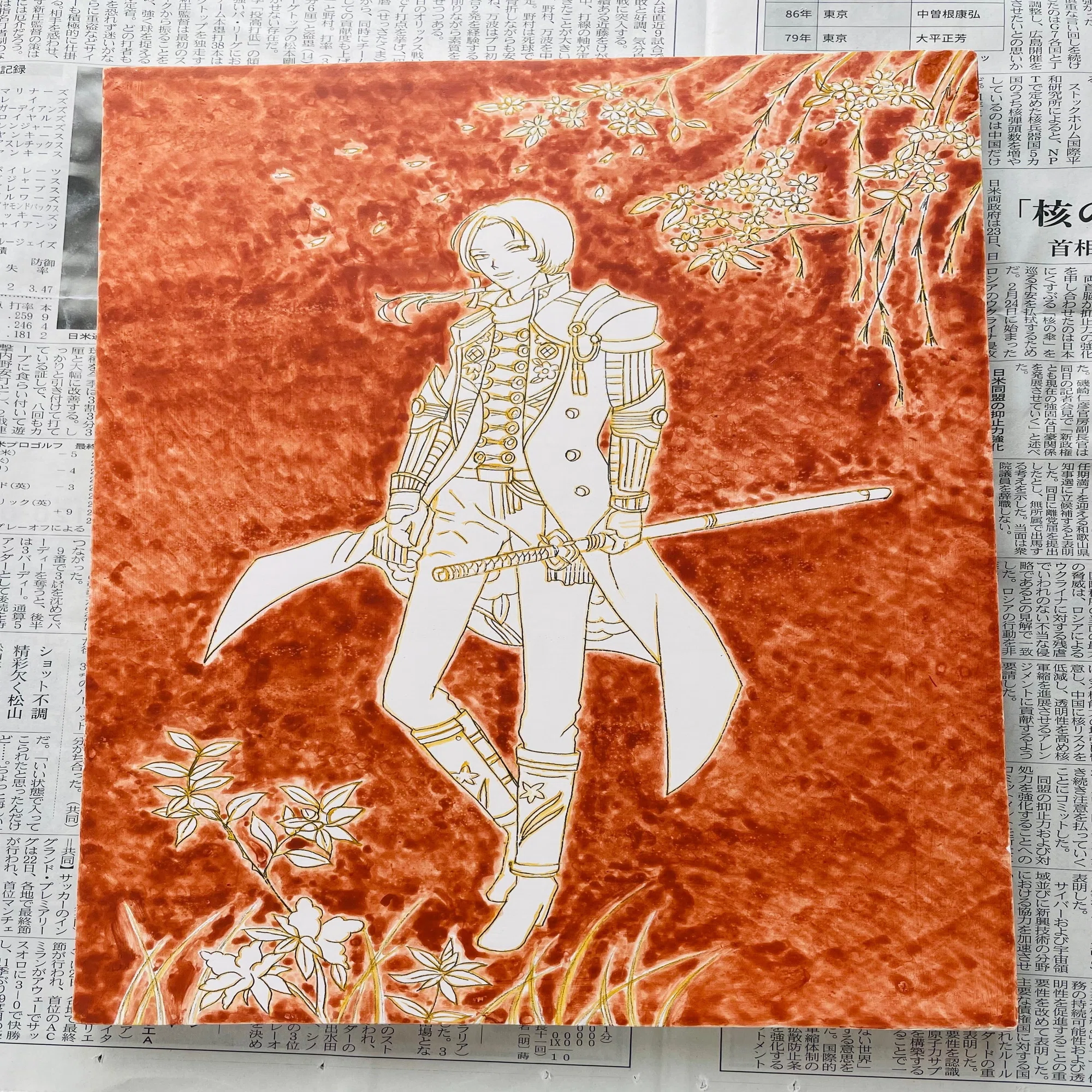 テンペラ画制作過程3】下書きを完成させたのち金箔をはるための画面を 
