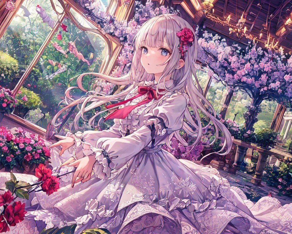 特に脈絡のない綺麗なイラスト。緻密な背景に対して指が崩れているのがとてもAIらしい