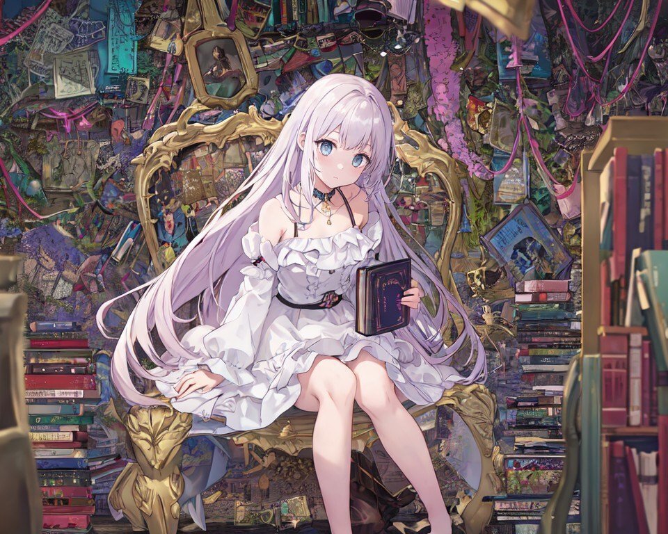 情報過多な不思議の図書館のイラスト。