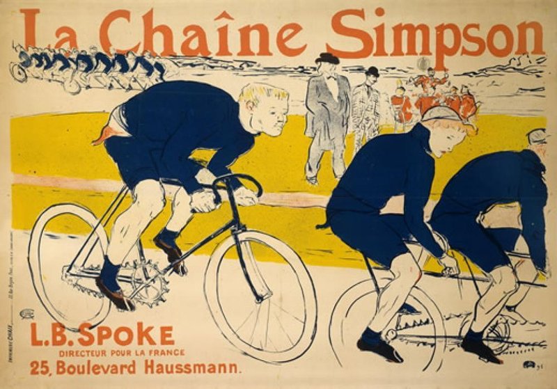 今日のアート占い 「前だけを向いて突き進んで」  シンプソンの自転車チェーンの広告用ポスター。競輪場でのレースの様子です。 速そうですね。1896年には競輪ってあったんですね。 以前、ロートレックの展覧会で見た作品です。追い越されそうな選手が後ろを気にしていますね。 もうすぐ追い抜かされそうです。
