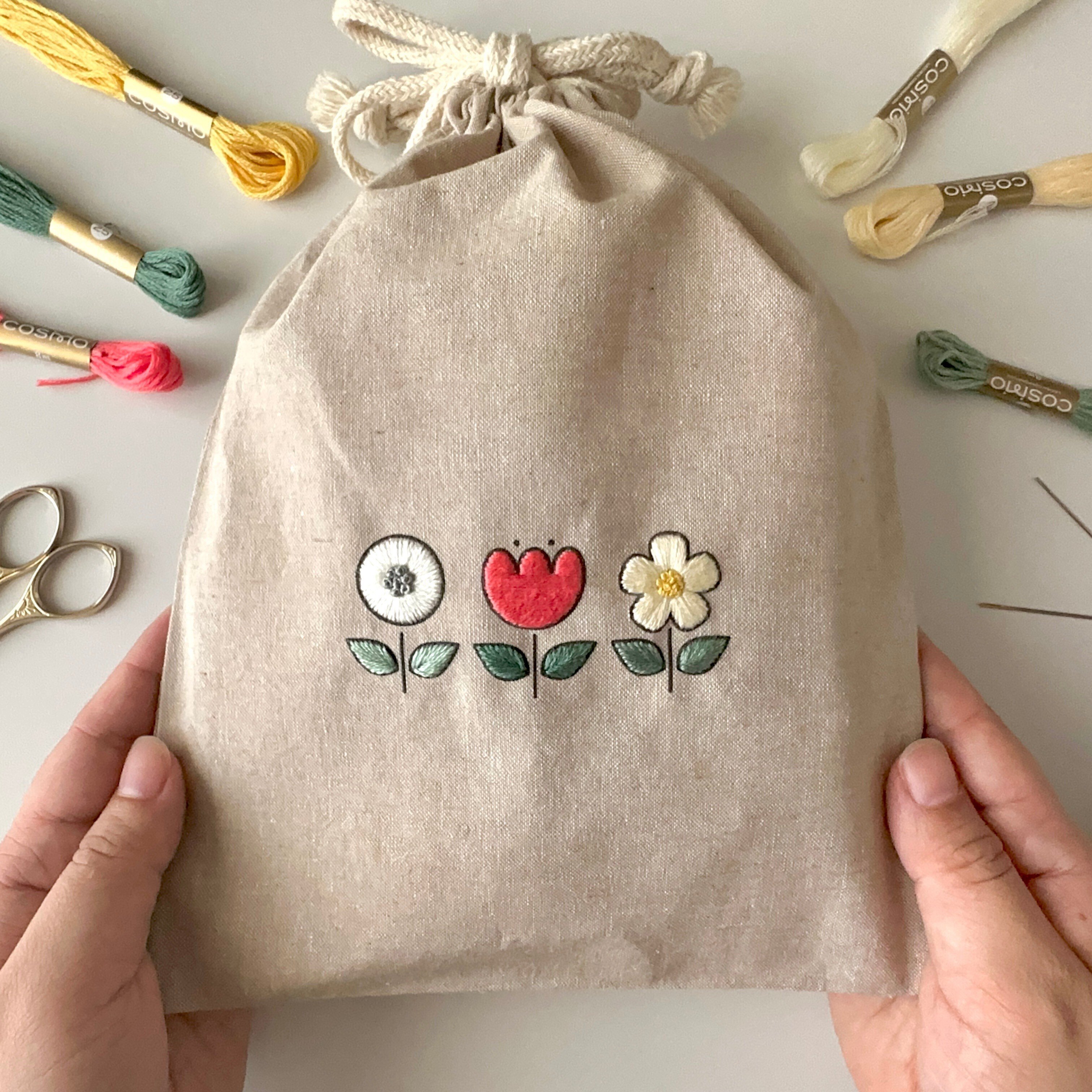 新作キット「お花の巾着」販売のお知らせ｜はなこまち/刺繍作家