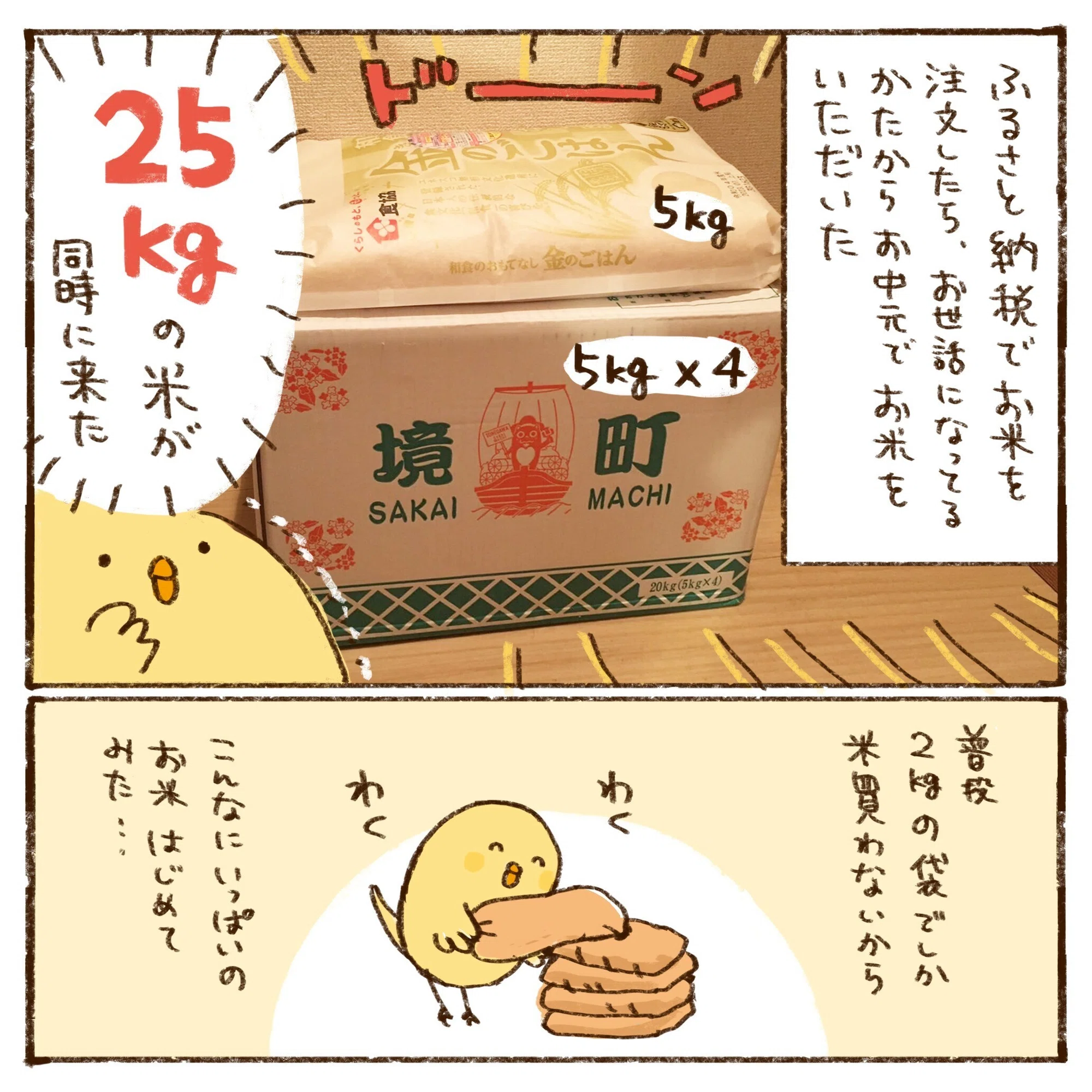同時に25kgのお米が届いた話｜さとう もぐも（mogumo sato）