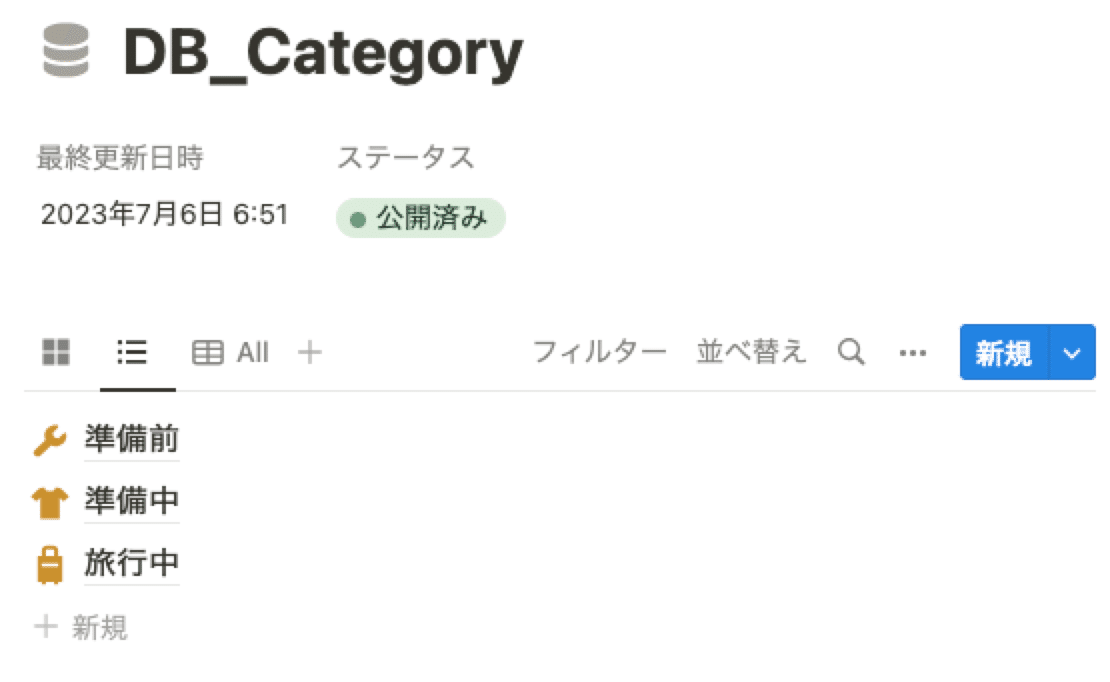 「DB_Category」のリストビュー
