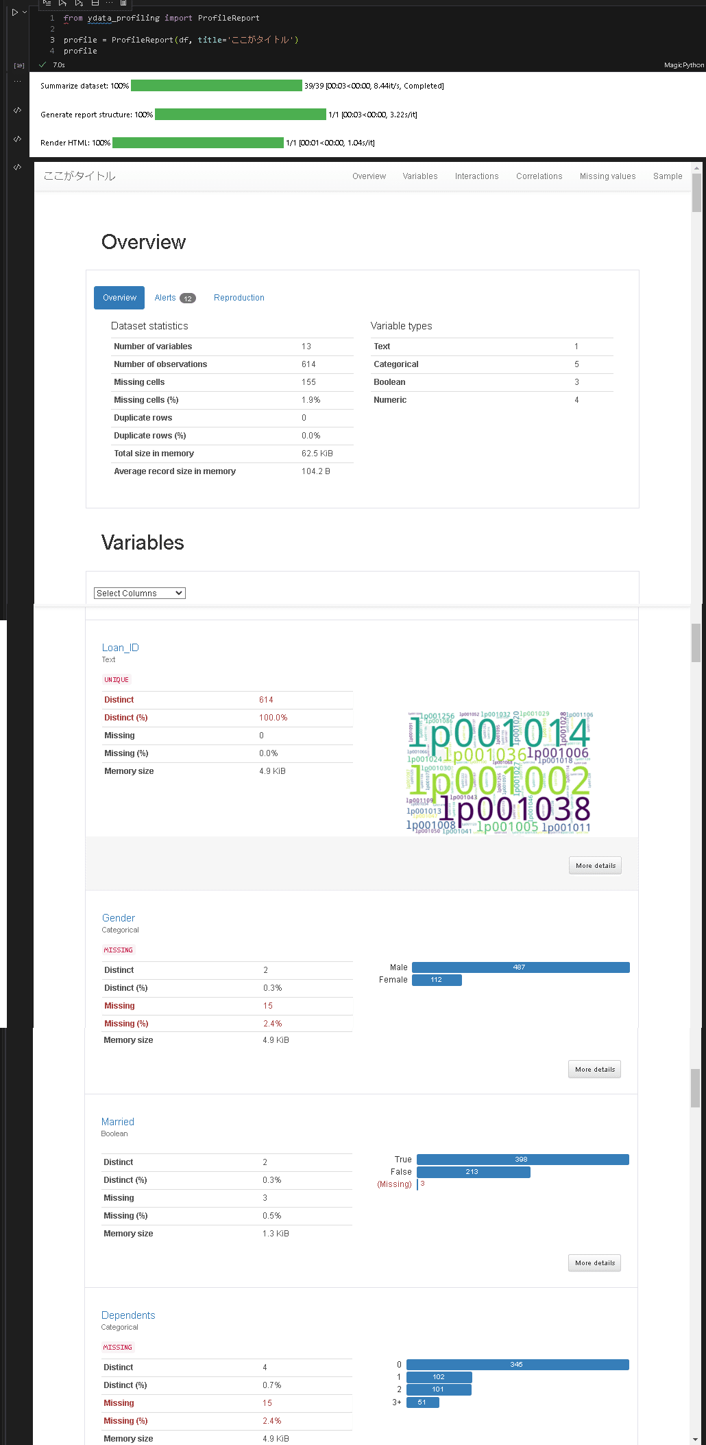 Pythonライブラリ(Exploratory Data Analysis)：Pandas-Profiling｜KIYO