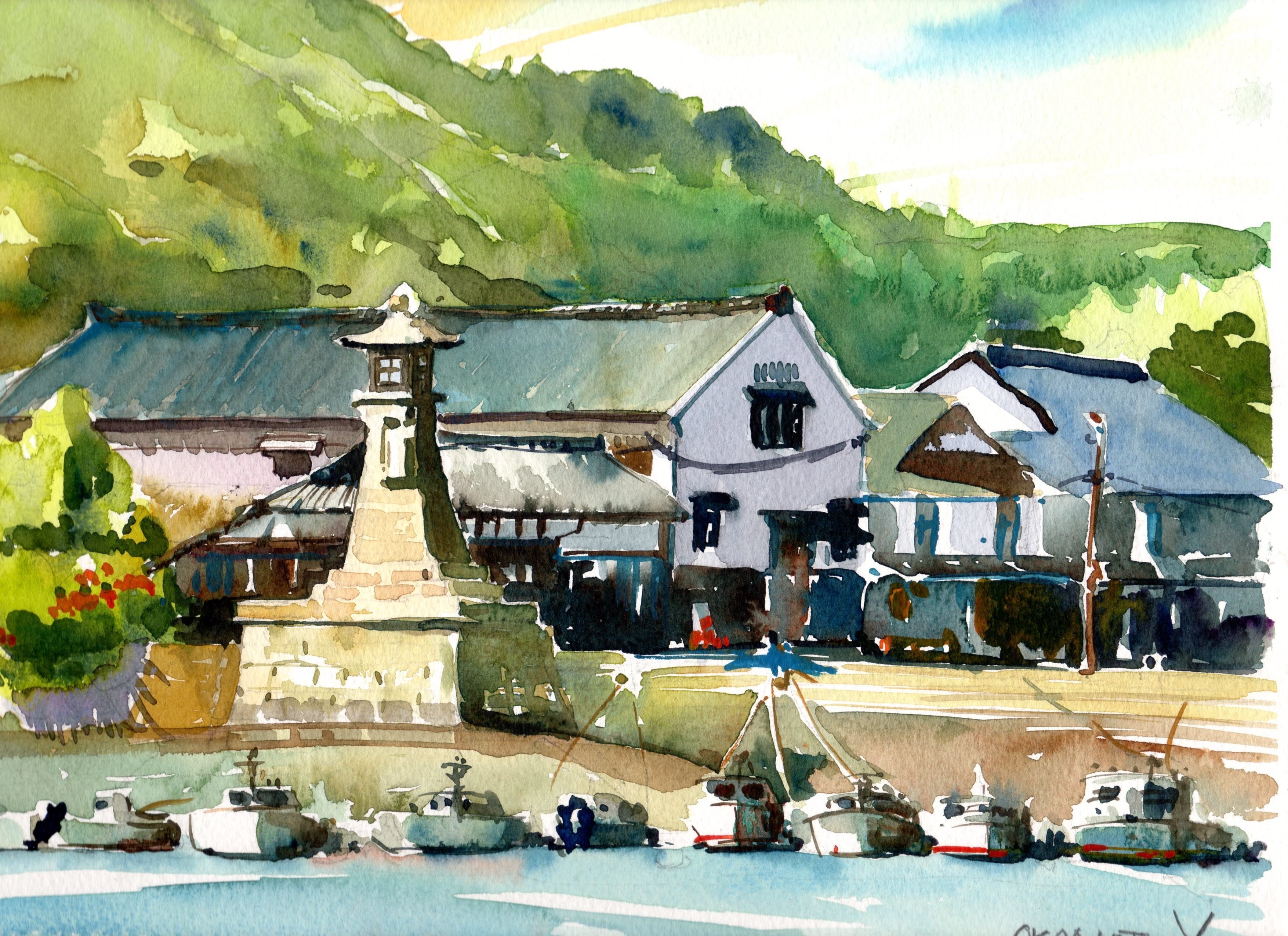 心魅かれる港町 鞆の浦／海辺の水彩画｜海の音 - umi no oto - by FURUNO