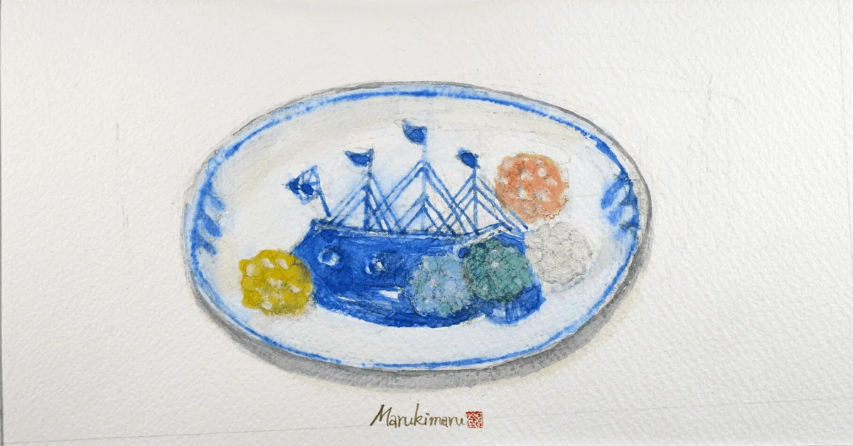南蛮船絵柄の小皿 原画