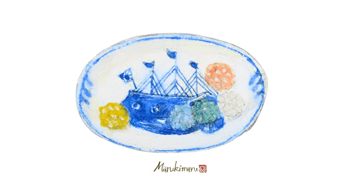 南蛮船絵柄の小皿 背景1